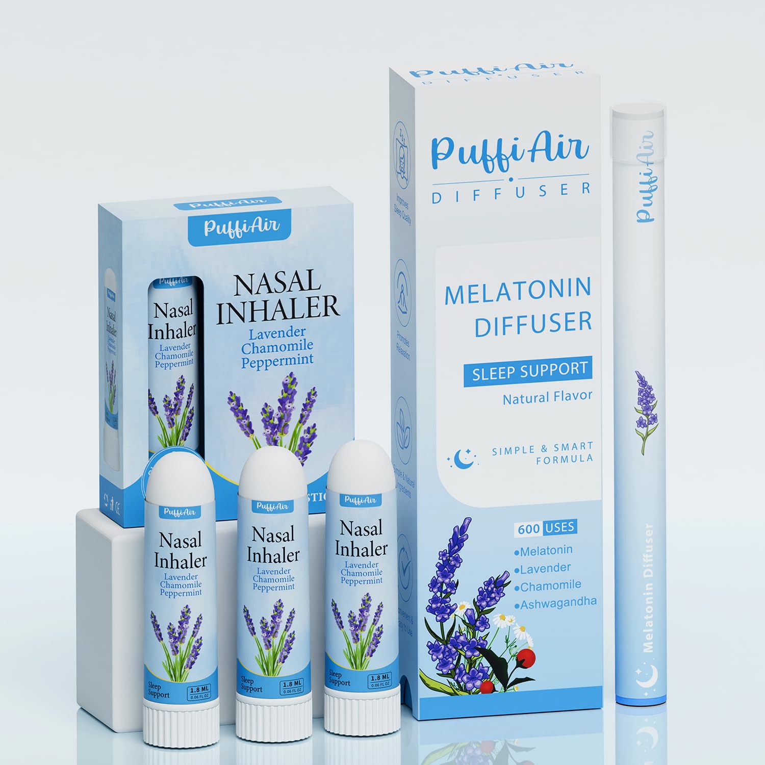 PUFFIAIR Botanical Fragrance Set – Lavender &amp; Chamomile Scent Stick + 3 Botanical Aroma Tubes, Non-Electronic Passive Scent Accessories