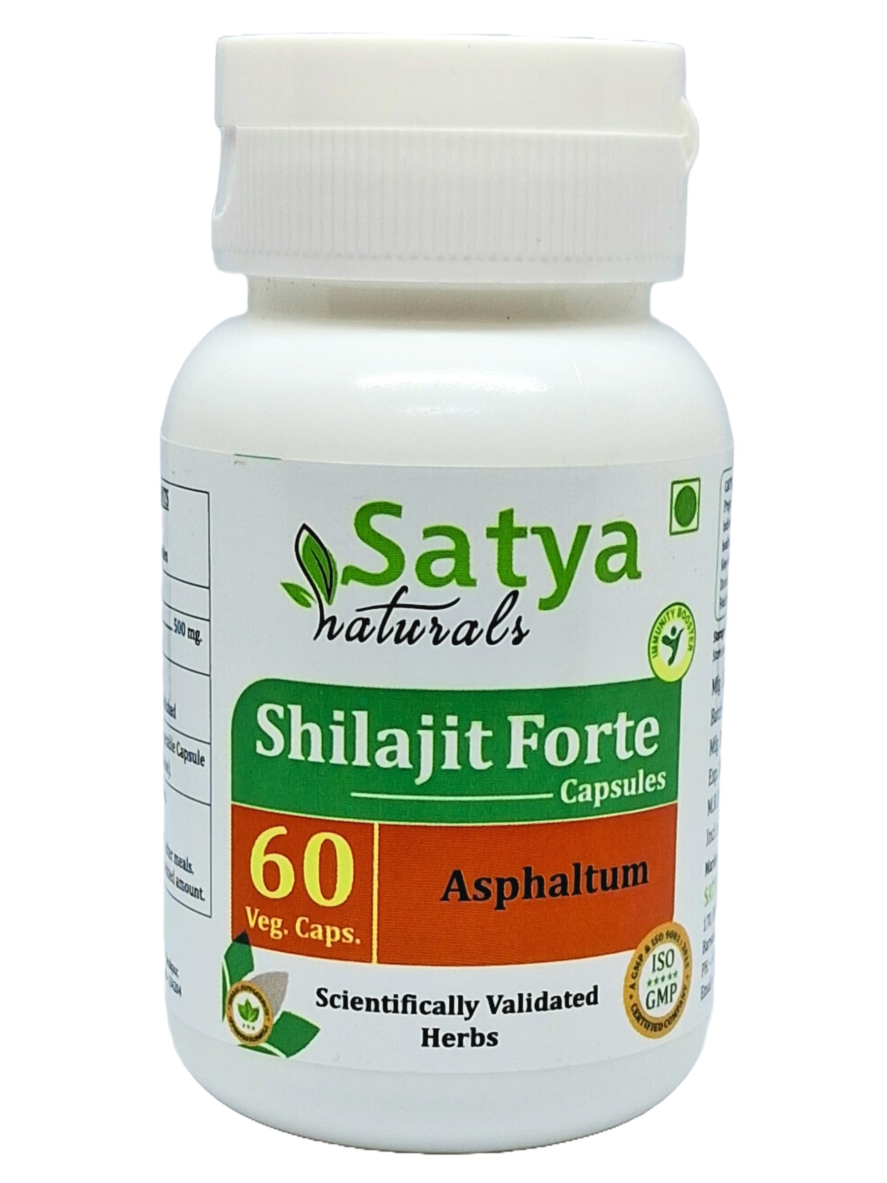 Asphaltum (Shilajit, Shilajeet) Extract Capsules | Highest Potency, 100% Herbal Product | Pack of 60 X 500 mg. Veg. Capsules (Pack of 1 Bottle)