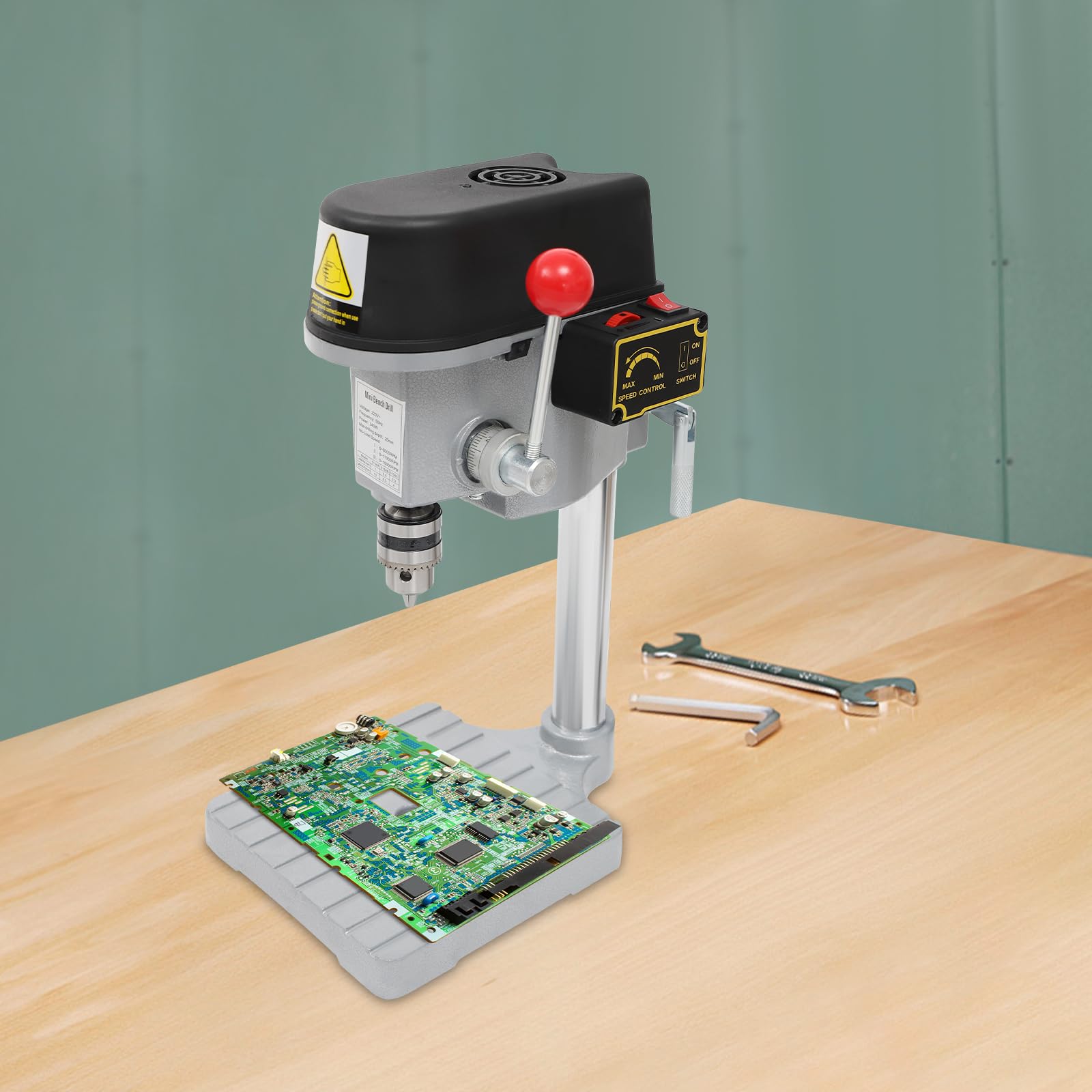 Tischbohrmaschine, 340W 220V Standbohrmaschine Säulenbohrmaschine, 3 Geschwindigkeiten, Ständerbohrmaschine für Holz, Metall, Kunststoff, 17 x 17 x 38cm