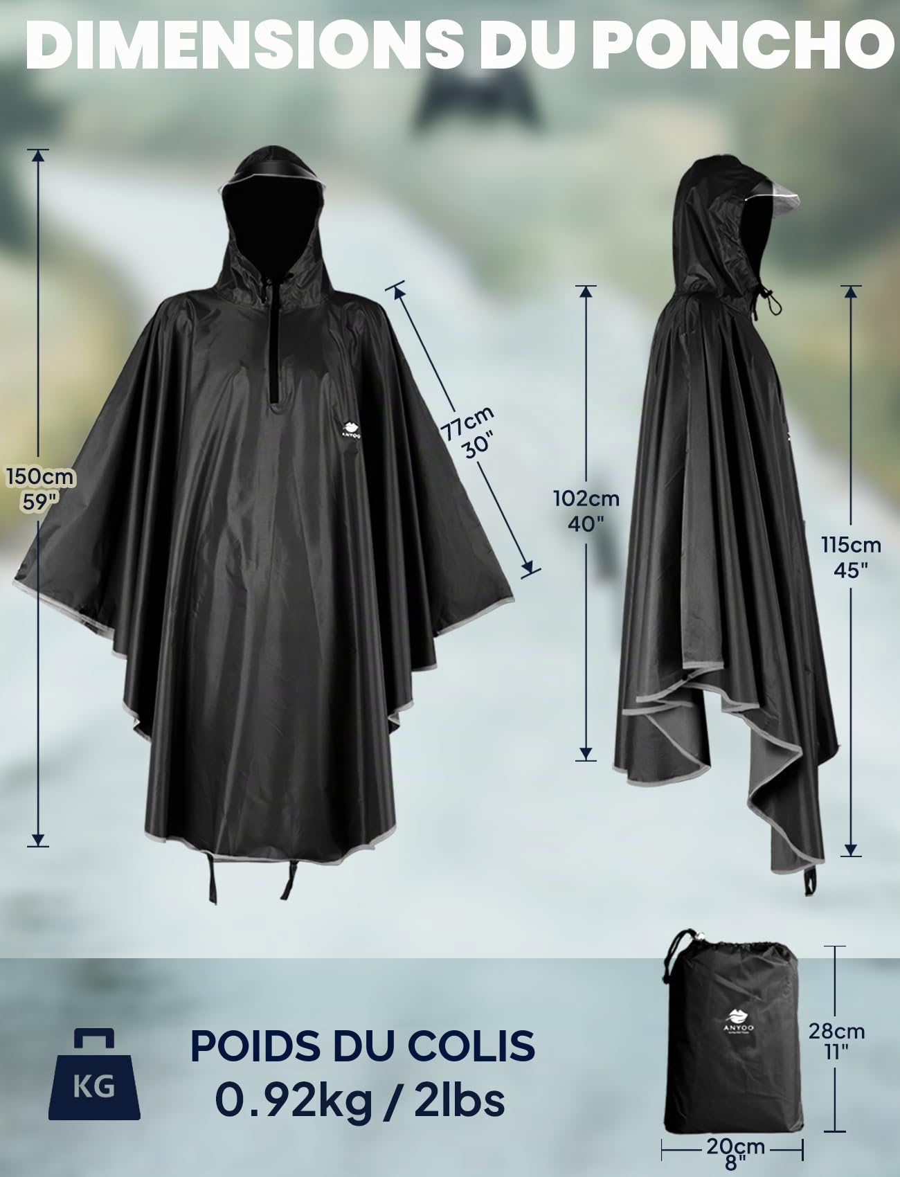 ANYOO Imperméable à l'eau Cyclisme Capes Portable Léger Pluie Poncho Vélo Vélo Compact Réutilisable Unisexe pour Randonnée Camping en Plein Air