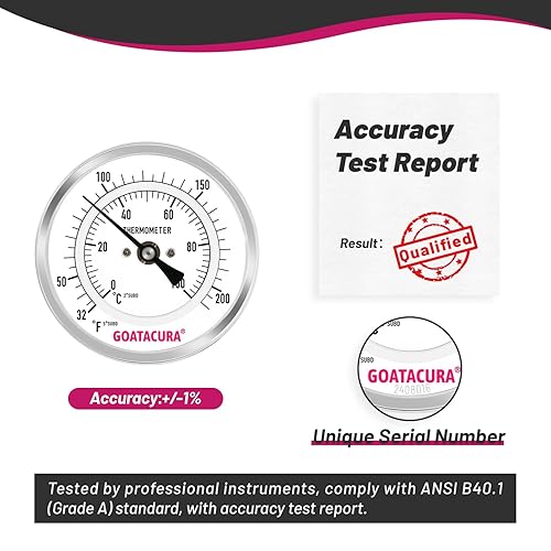 Miniatura 6 de Termómetro de esfera para elaboración de cerveza, caja y sonda de acero inoxidable 304, tamaño de dial de 3 pulgadas, longitud del vástago de 2