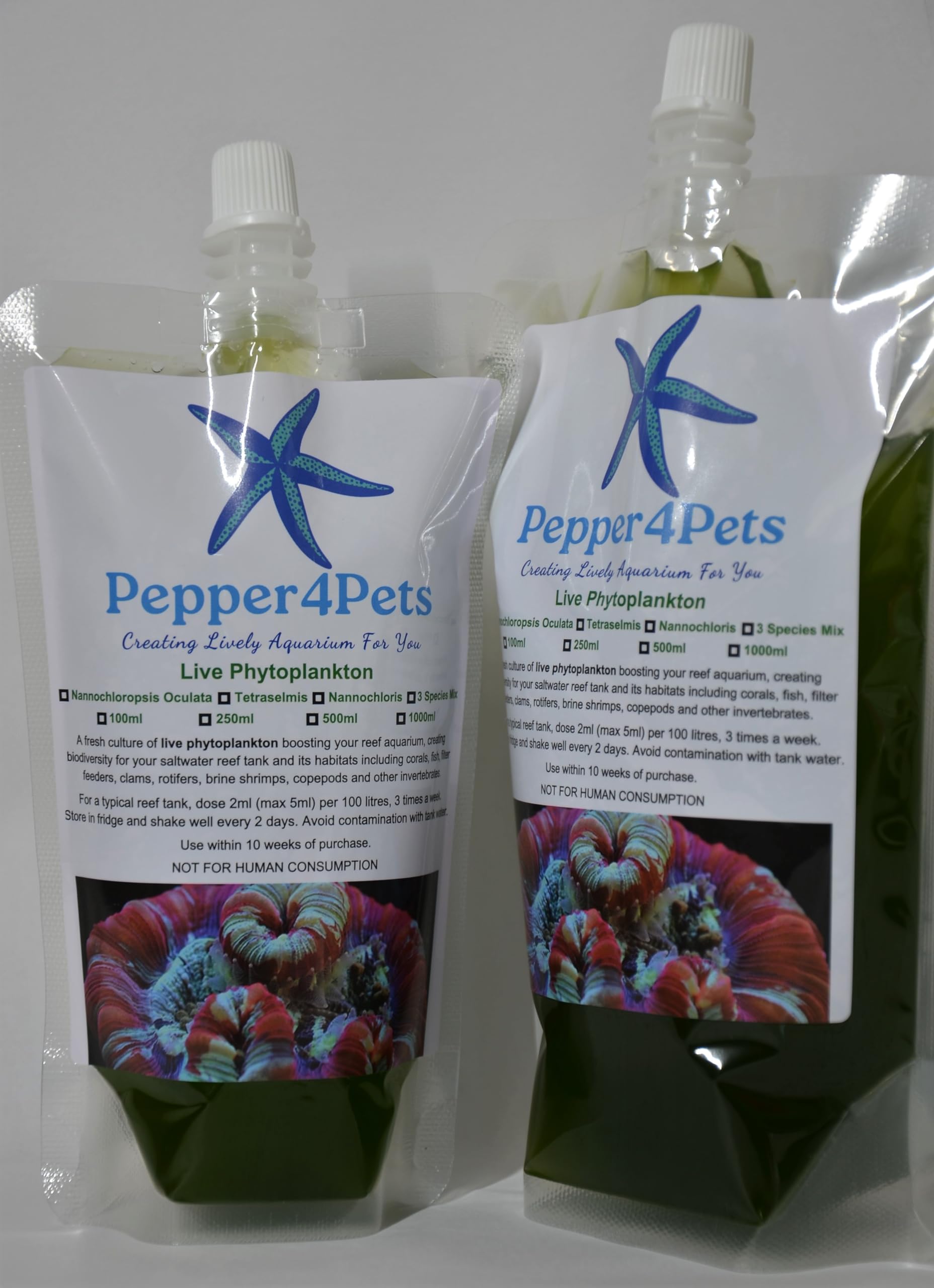 PepperforPets Live Marine Phytoplankton 'Reef Juice': Concentrated 3-Species Mix (500ml)