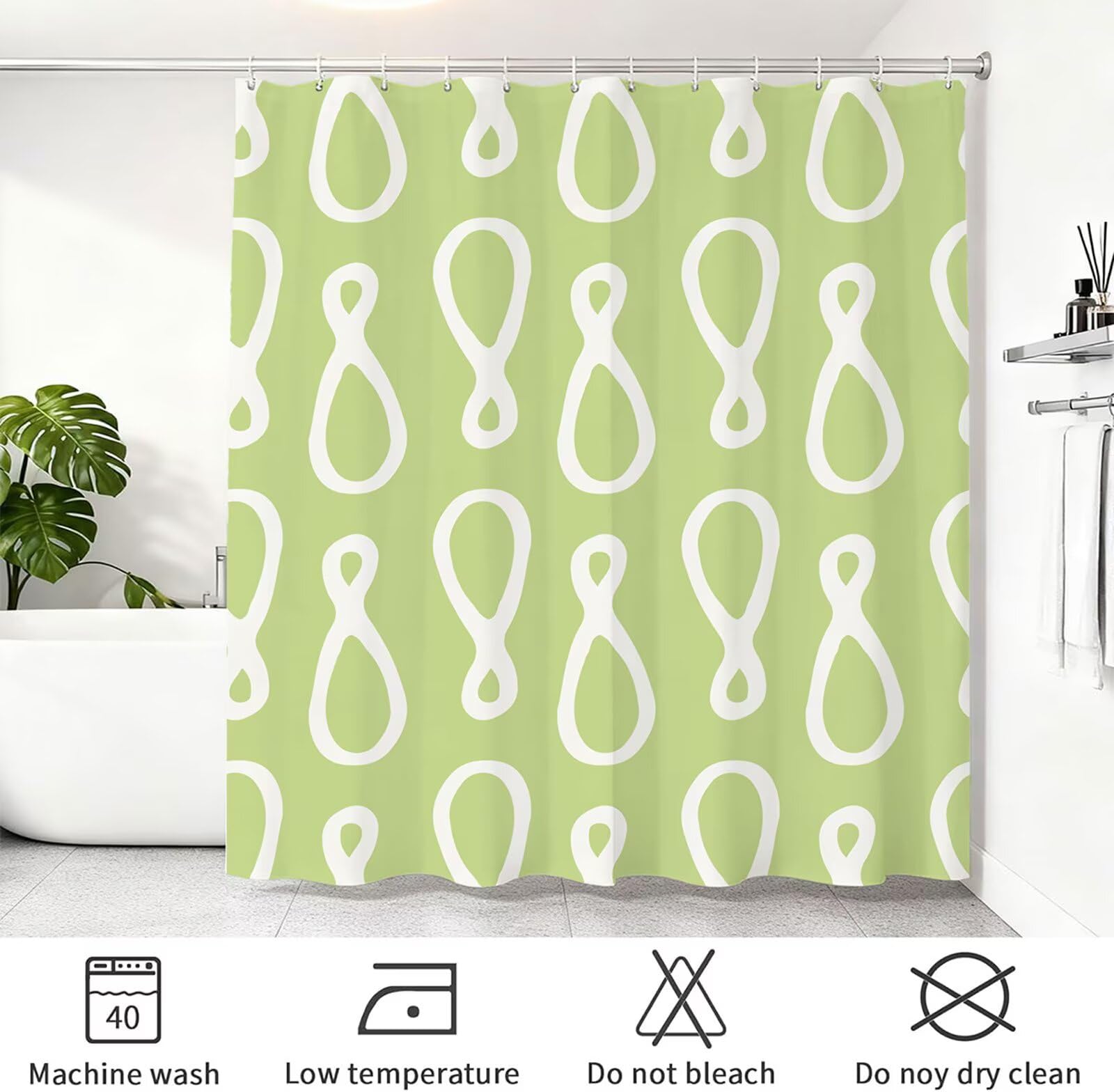 Rideau de Douche 180x240 cm - Tissu Polyester Imperméable Anti-Moisissure - 12 Anneaux Inclus - Ourlet Lesté pour Stabilité - Lavable en Machine - Idéal de Baignoire et Douche - Vert & Blanc Y1#514