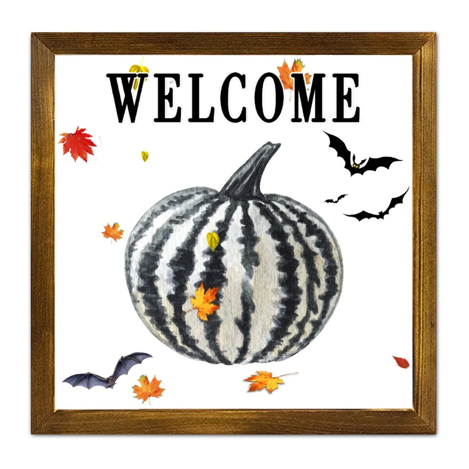 Suspension citrouille bois avec crochet déco Halloween 30cm