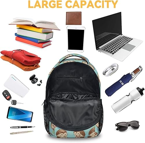 Miniatura 5 de COOPASIA Mochila de erizo para niñas y niños, bolsa de libros con temática de erizo de 16 pulgadas con correas ajustables, duradera, ligera, Erizo