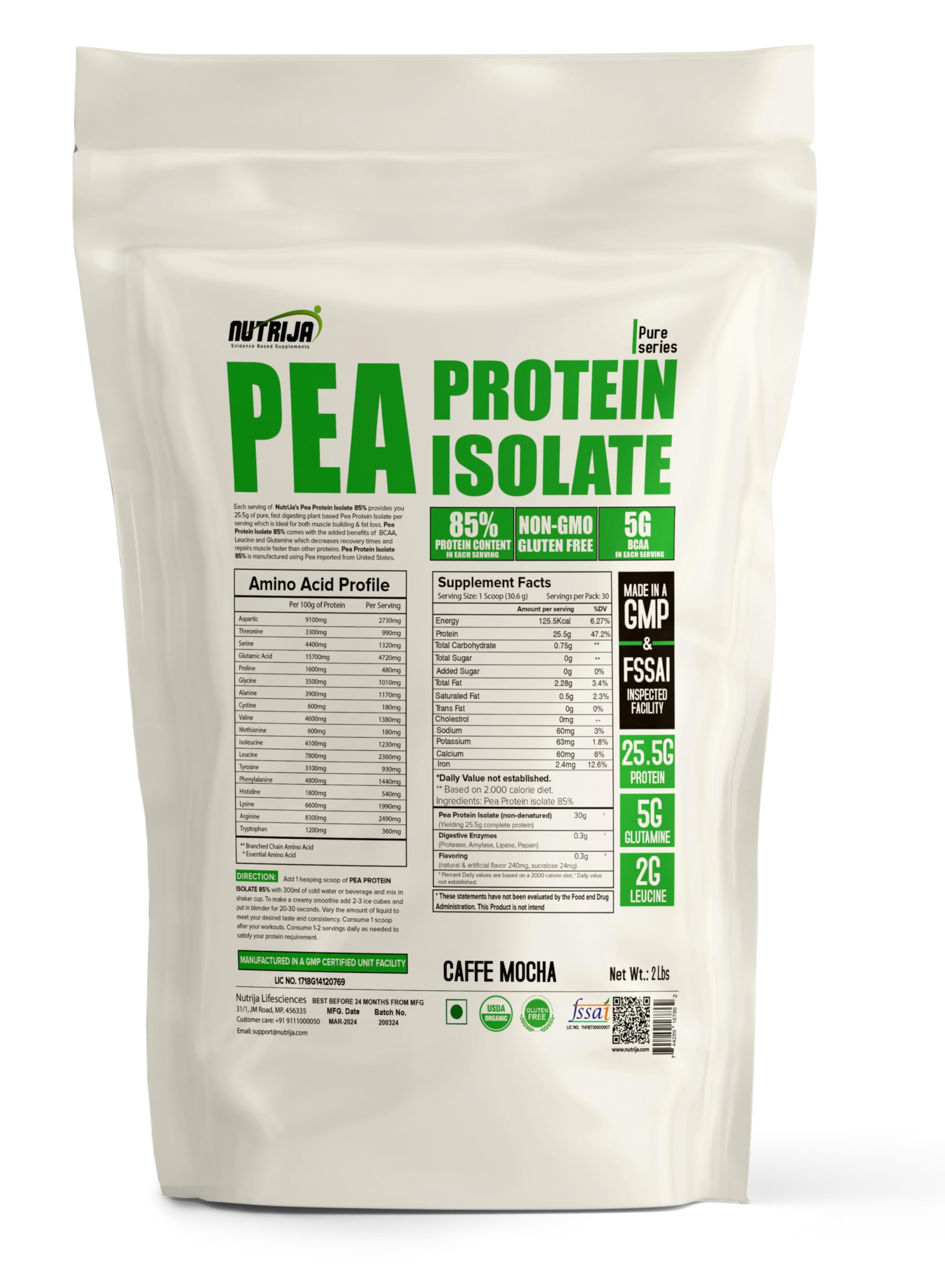 NutriJa Pea Protein Isolate 85% with added Digestive Enzymes 100% Vegan & Plant-Based, BCAAs, Amino Acid, Non-GMO – 30 Servings (2 Lbs (Caffe Mocha)) (B0CZ88Z85S) Amazon Price History, Amazon Price Tracker