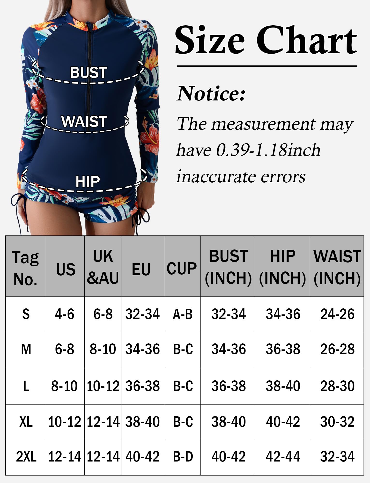 Rashguard - Costume da bagno da donna, a due pezzi, a maniche lunghe, protezione UV, surf, bikini tropicale con top e pantaloncini