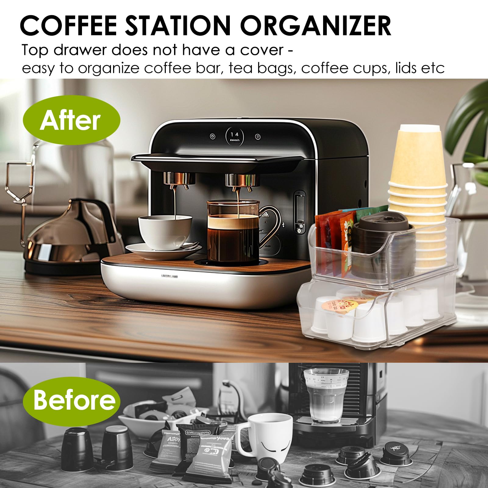 Porta cialde da caffè trasparente per bancone, cassetto trasparente per cialde K, organizer per cialde di caffè, compatibile con Nespresso Vertuo 76 grandi o 104 piccole cialde e cialde