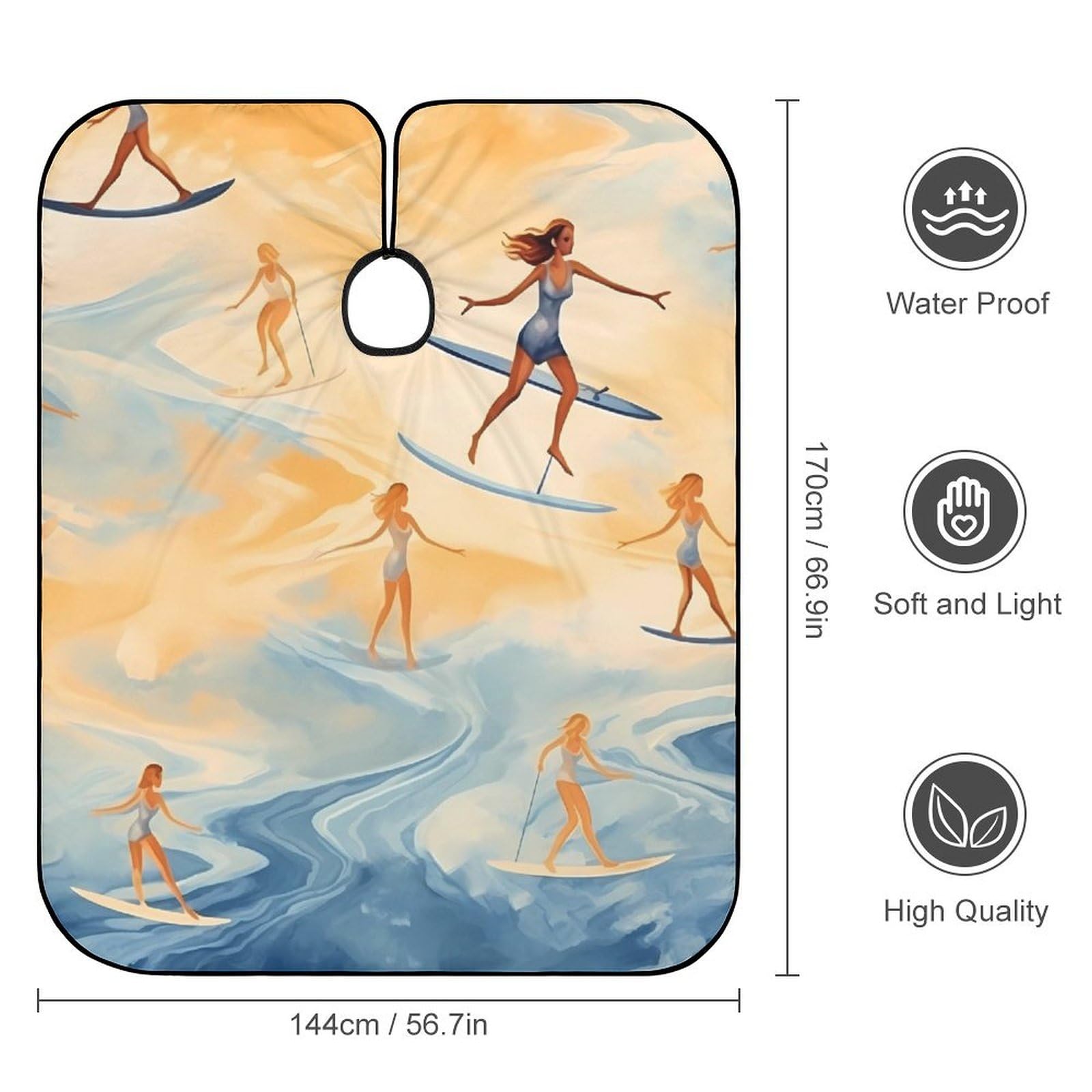 Watercolor Surfers Girl Hair Cutting Cape for Men Women Waterproof Barber Cape Adjustable Salon Haircut Capes