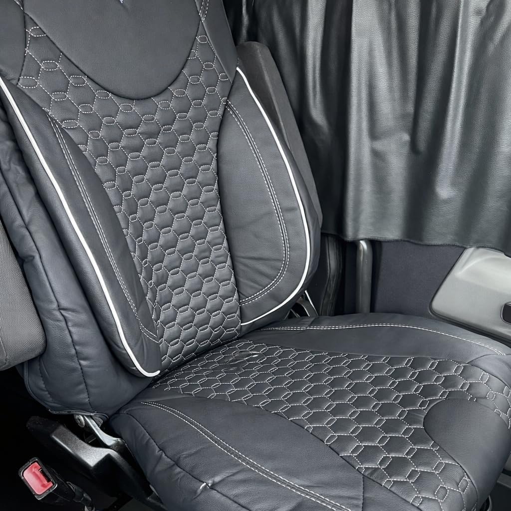 Seat Cover – Fits Freightliner Cascadia OEM 33" High Back Seat – Faux Leather with Grey Stitching, Heavy-Duty Waterproof Protection, Durable, Easy to Install