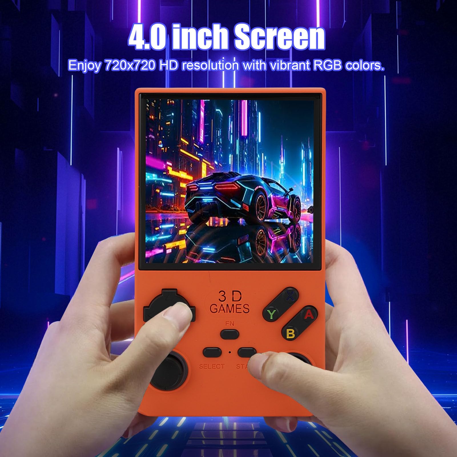 Goshyda Handheld -Spiel, Tragbare Retro -Gaming -Konsole mit RGB -Farben, die in 256 GB Speicherkarte 45 Emulatoren Eingebaut Sind, 4.0 Im HD -Bildschirm Video Player (ORANGE)