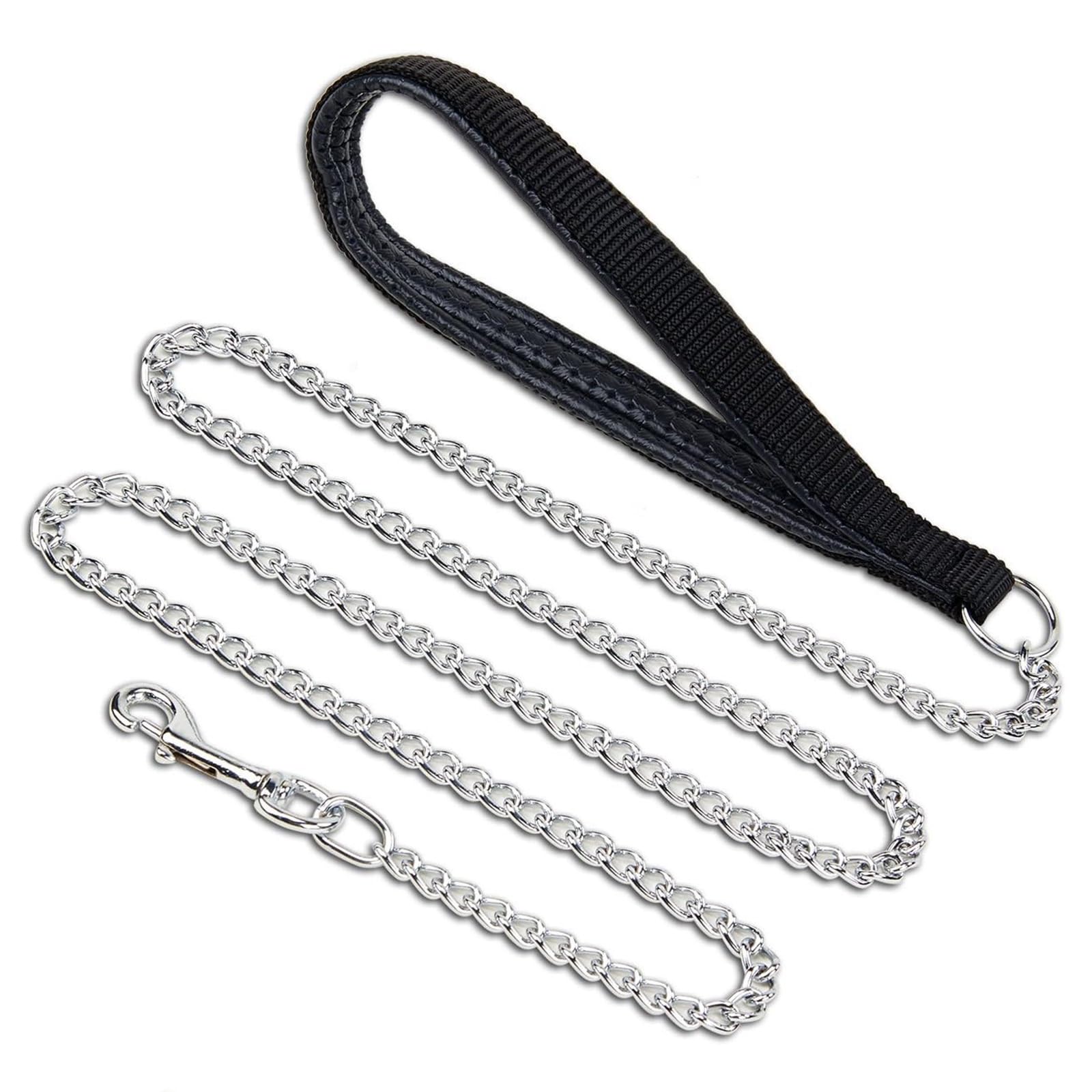 TRHDFW Gothic leather leash Dog leash Dog leash Pet leash can be twisted to prevent loss of strong white chain rope