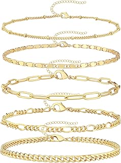 Reoxvo Dainty Gold Chain Bracelets Set for Women 14K Real Gold Plated Link Chain Bracelets for Women Trendy Gold Stackable...