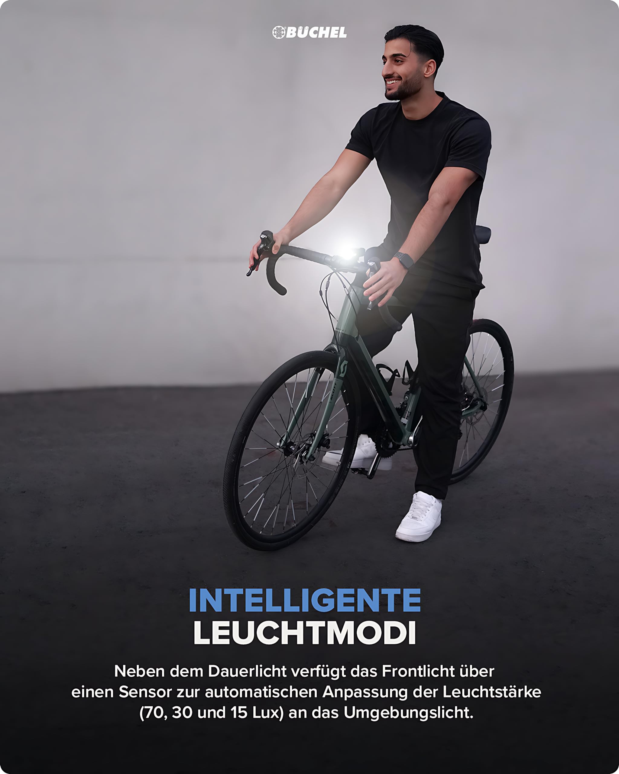 Büchel BLC 720 - Juego de Luces para Bicicleta (70/30/15 Lux, homologadas por StVZO, hasta 14 Horas de autonomía, luz LED Recargable para Bicicleta Delantera y Trasera, Micro USB)
