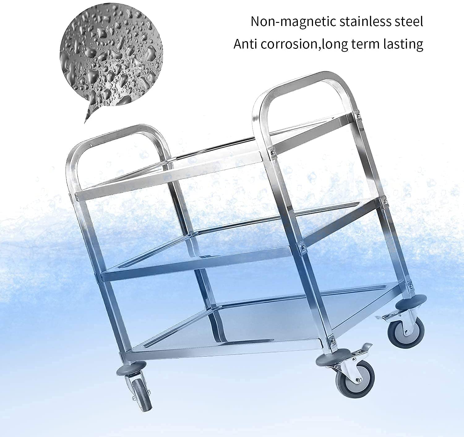 Carrello a 3 ripiani in acciaio inox, 750 x 400 x 835 mm, carrello da cucina con ruote di bloccaggio, per cucina, hotel, ristoranti