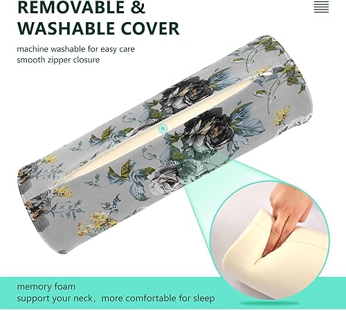 Miniatura 3 de JUNZAN Almohada de cojín de flor de color de agua para piernas Fundas de almohada para dormir Cuello Roll Almohada Cama Cilindros de espuma Soporte