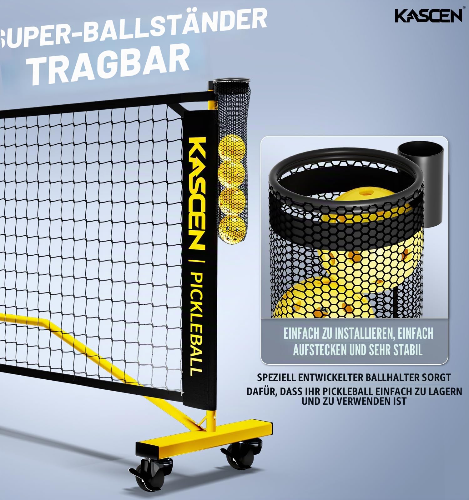 KASCEN Pickleball-Netz – Pickleball-Netz für Auffahrt, 6,6 m USAPA tragbares Pickleball-Set mit Netz, Pickle-Ballnetz mit 4 Pickleballs und Tragetasche, Pickle-Ballnetz für Outdoor, Innenhof,