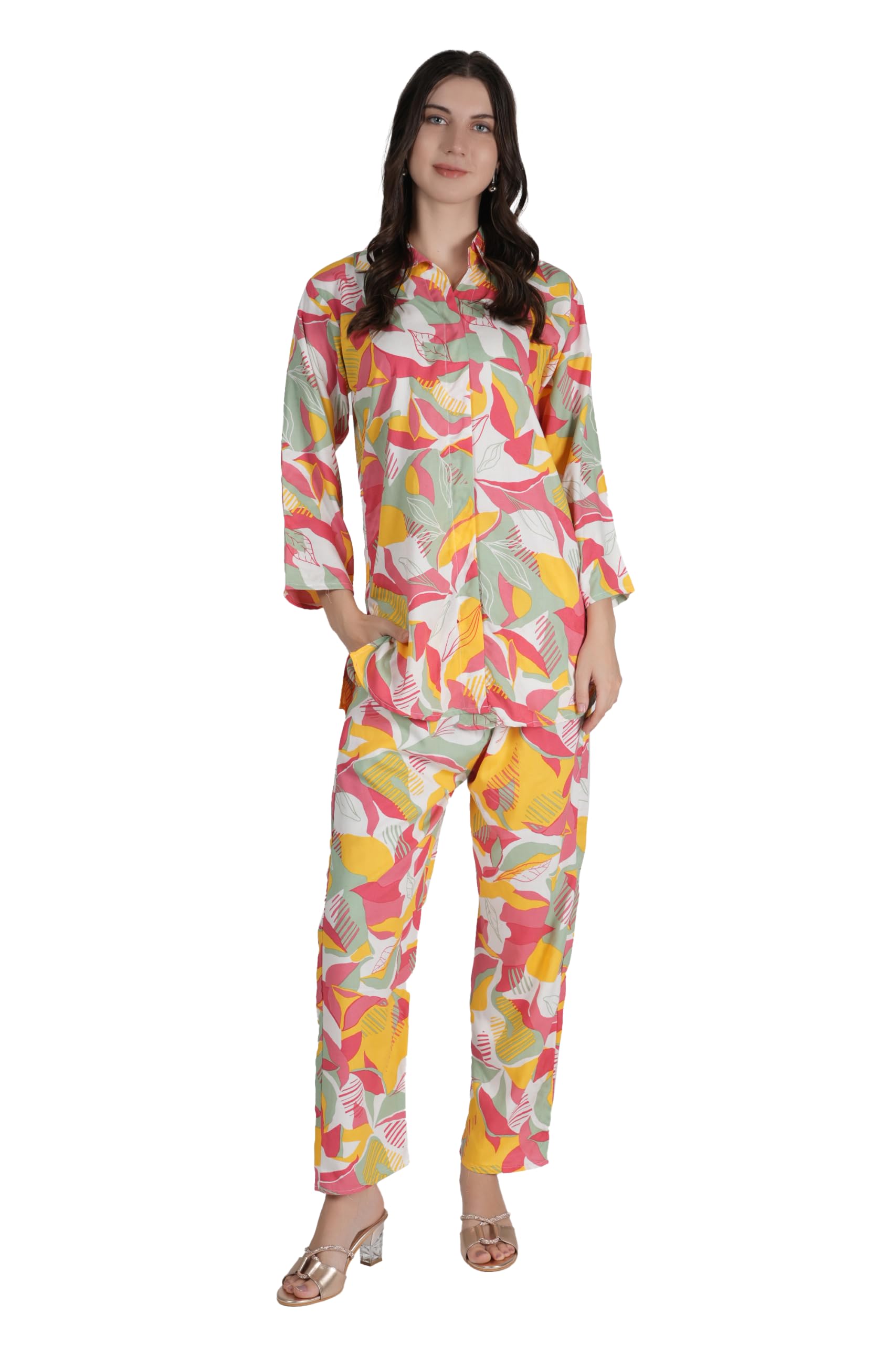 rai sahab Women's Co-ord Set Reon Top and Trouser Pant Set |Two Piece Coord Set | Formal Cord Set(88903MULTI)-picture-11