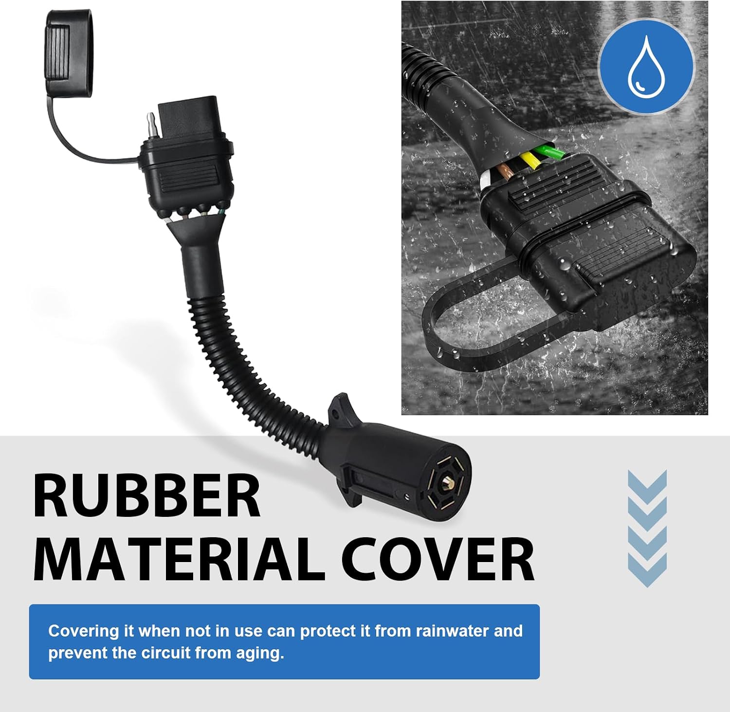 1 PC 7 Way Blade to 4 Way Flat Trailer Adapter, Single Function 7 Way Round to 4 Pin Wiring Connector, Car Plug Cord Accessory, Universal for Most RVs, Trailers (Black)