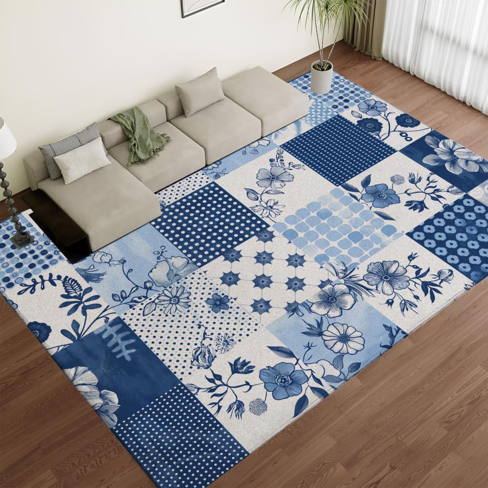 Tapis traditionnel pour chambre à coucher au style vintage floral bleu 80 x 150 cm