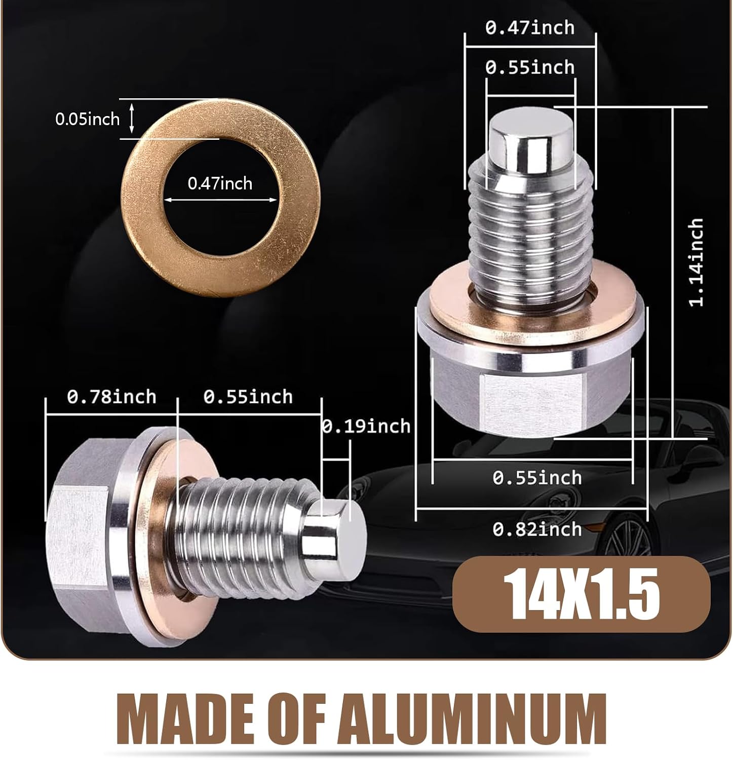 1 PC Car Oil Drain Nut Bolt, Leak-proof Oil Drain Plug, Bottom Shell Oil Drain Screw Gasket, Universal for Most Cars (Silver #M14x1.5)