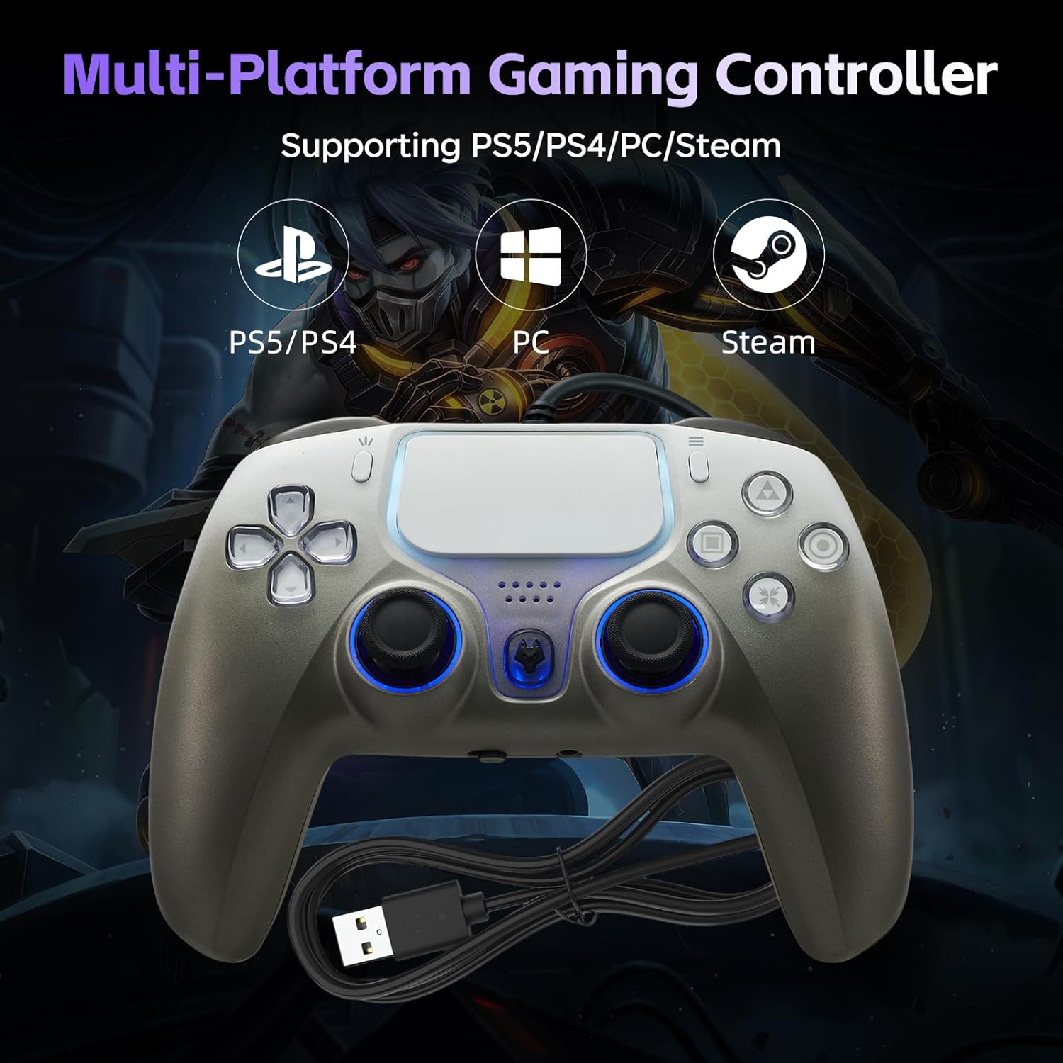 DOYO Wired Controller for PlayStation 5, PS5, PC, PS4, USB Gamepad Joystick for Windows 7/8/10, Laptop, Steam - Dual Vibration, Turbo, Hall Effect Trigger, 6 Axis Gyro Sensor, 3.5mm Audio Jack