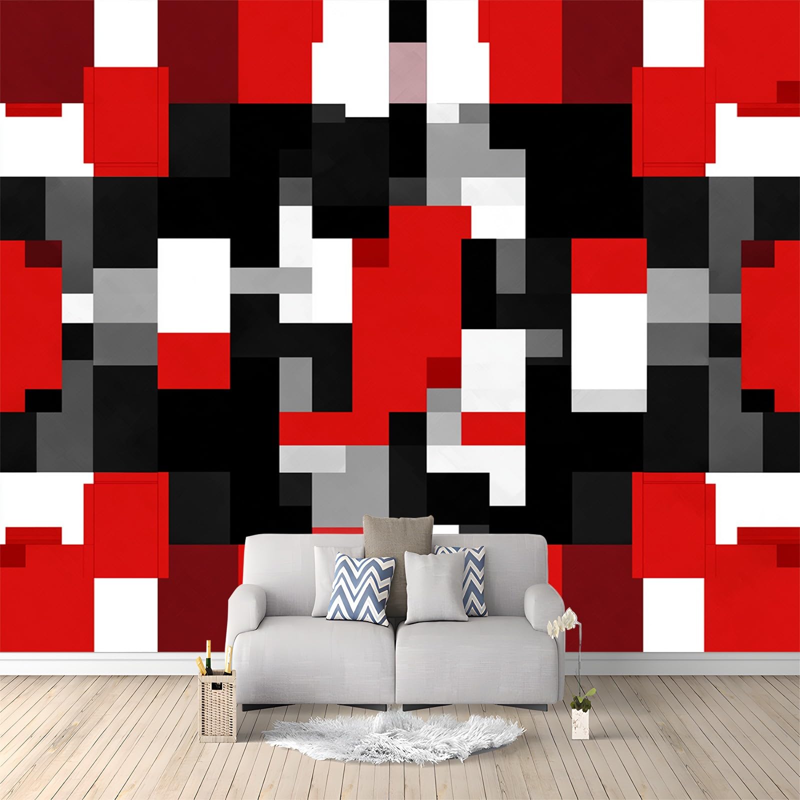 Wall Mural Geometric Shapes Squares 400 x 280 cm Photo Wallpaper, 3D Print Non-Woven Mural Wallpaper, for Living Room Bedroom Kids Room TV Sofa Background Family Wall Decor