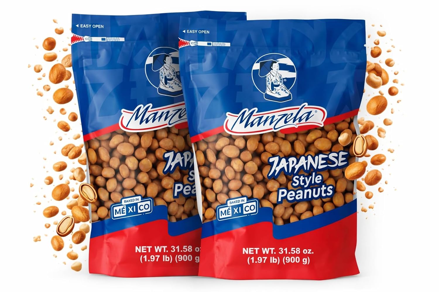 Manzela Crunchy Japanese-Style Flavor Peanuts | Large 900g Resealable Bag, Mexican Favorite with a Japanese Twist, No Artificial Flavors, Perfect for On-the-Go or At-Home Snacking, Size 900 Gr, 2-Pack