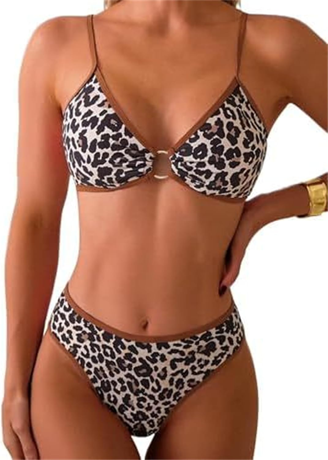 Women's Blue Paisley Print Bikini Set, Triangle Top with Ring Detail, High Cut Bottom Sexy Swimwear PQ2584