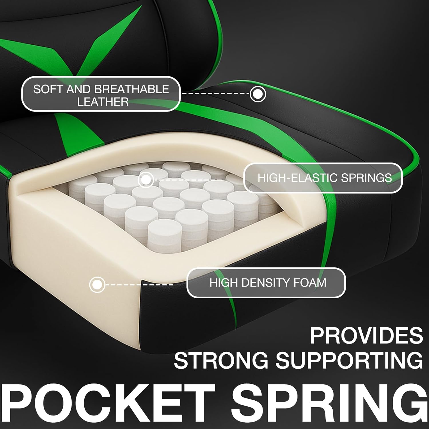 71mO2Ph0EGL._AC_SL1500_ HOFFREE Massage Gaming Chair with Pocket Spring Cushion 155° Reclining Computer Gamer Chair with Footrest and Adjustable Armrests Ergonomic Video Game Chairs Green and Black