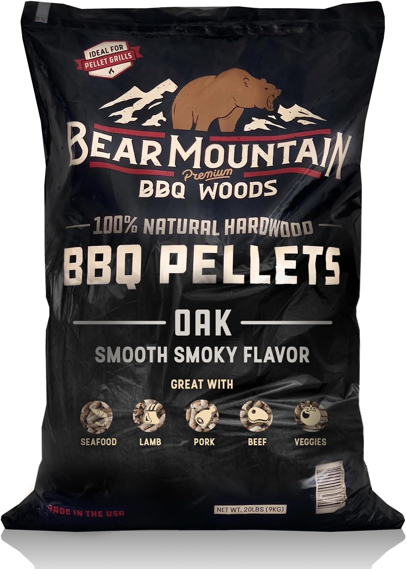 Bear Mountain Premium BBQ Woods FK18 All-Natural Hardwood Red and White Smoky Oak Smoker Pellets for Outdoor Grilling, 20 lbs