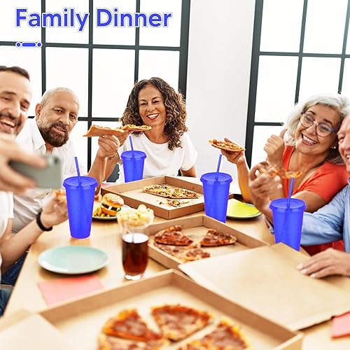 Vista 87 de Paquete de 24 vasos de plástico con tapas y popote, vasos reutilizables con tapas y pajillas, vasos coloridos para bebidas frías, café helado, vasos