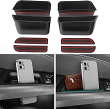4PCS Door Side Storage Box for Ford Fusion 2013 2014 2015 2016 2017 2018 2019 2020 Front and Rear Accessories Phone Holder Door Grab Handle Pocket Storage Organizer ABS Plastic, Red Mat