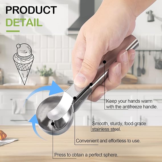 Ice Cream Scoop with Trigger,Stainless Steel Cookie Scoop,Ice Cream Scoops