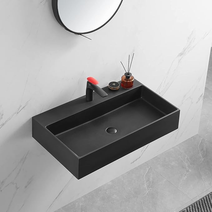 Lavamanos de baño 1 hueco negro mate 32" miniatura 8