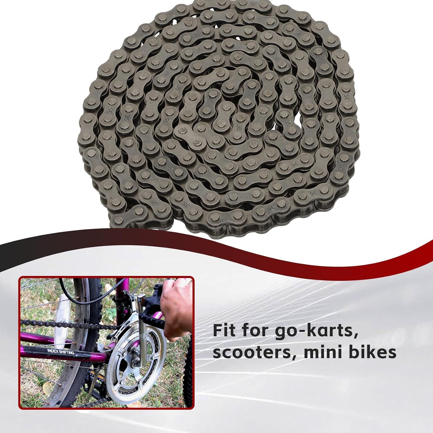 #35 Roller Chain 160 Links 5 Feet with 2 Connecting Links and 1 Offset Links Fit for Go Kart and Mini Bike