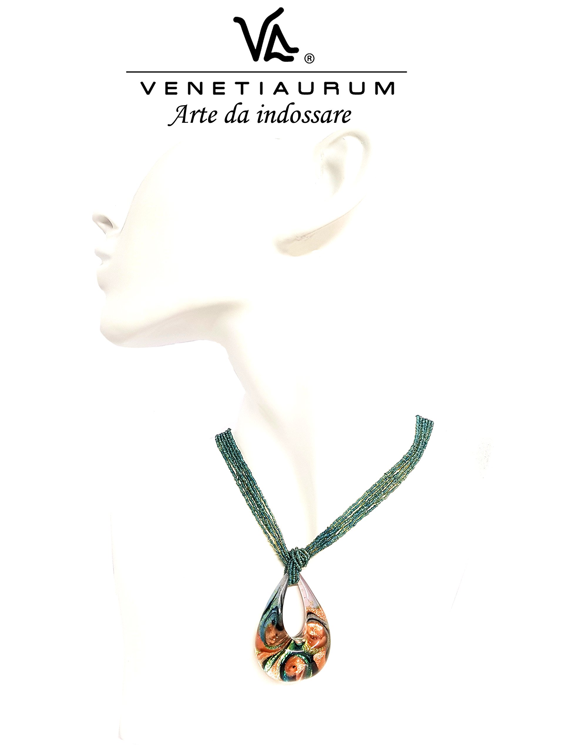 Venetiaurum - Collana Girocollo Multifili per Donna Con Pendente In Vetro Originale Di Murano E Argento 925 - Gioiello Made In Italy Certificato