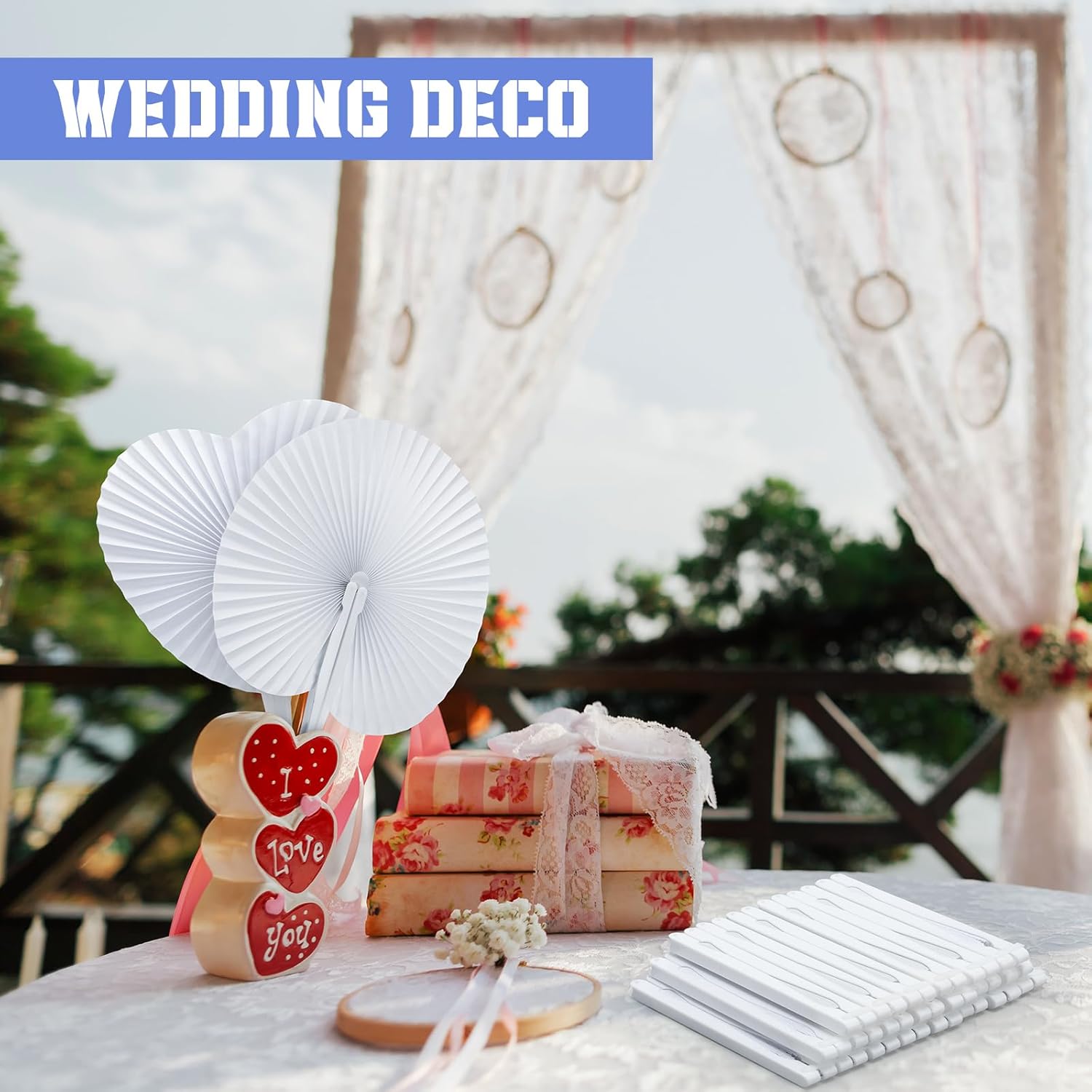 Jetec 60 Pcs Decorative Paper Folding Hand Fans Folding White Paper Accordion Fans Include Heart Shaped Round Shaped for Wedding Bridal Shower Dancing Birthday Party Favors