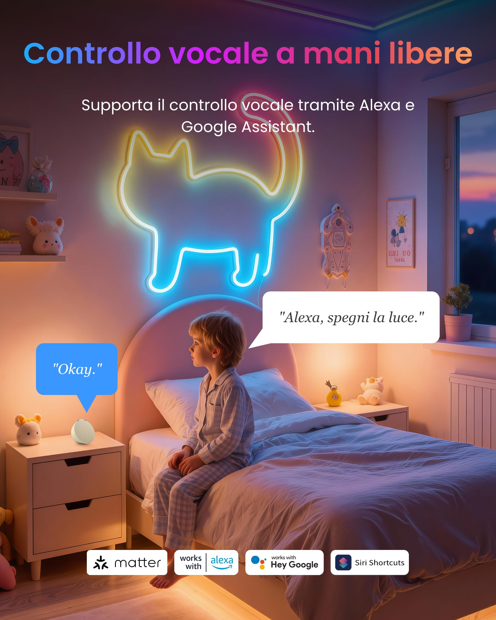 SwitchBot RGBIC Neon Striscia LED, 5M Matter Neon LED Luci Compatibile con Apple Home, Alexa e Google Home, 16 min di colori, Sincronizza Musica e Scene, Luci LED Camera da Letto, Soggiorno