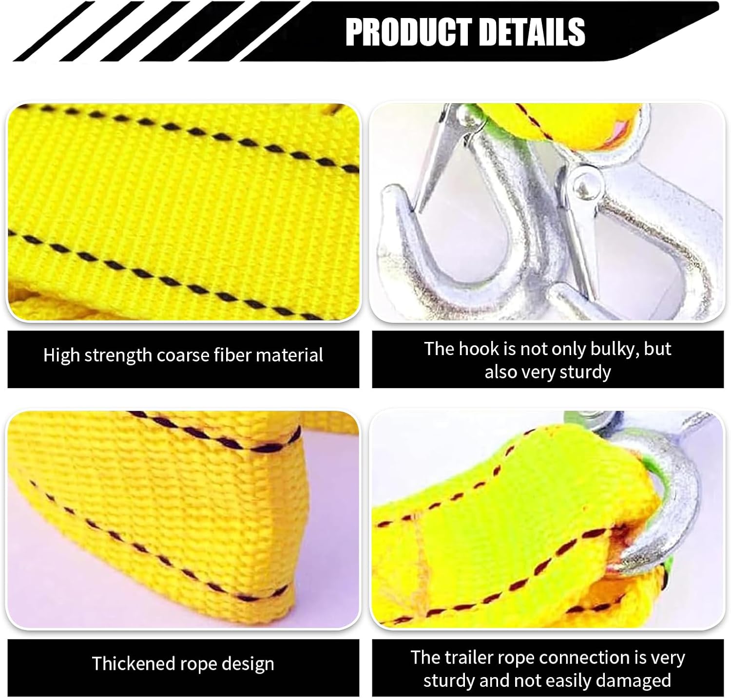 Car Tow Strap with Hooks, 1.77 in x 13.1Ft Heavy Duty Nylon Trailer Strap, 11023 LBS Reflective Tow Rope with Eagle Hook, Universal Emergency Accessories for Cars (Yellow)