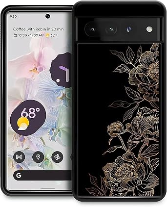 CARLOCA for Google Pixel 7 Pro Case,Black Stamped Peony Flower Pattern Ultra Protection Shockproof Soft Silicone TPU Non Slip Back for Google Pixel 7 Pro