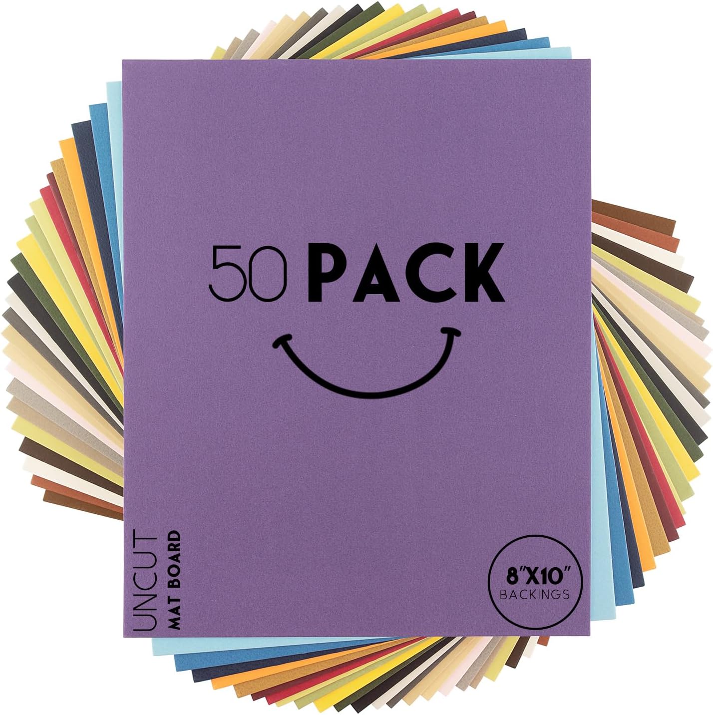 Golden State Art, Pack of 50, Uncut 8x10 Mat Boards, Assorted Colors, 4-ply Thickness Matboard Great for Frames, Artworks, Prints, Pictures