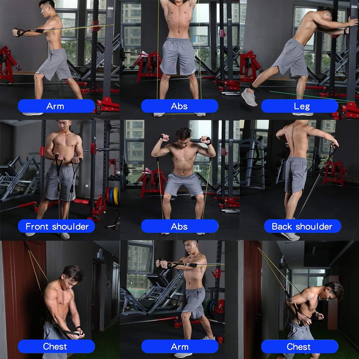 WHATAFIT Bandas de resistencia, juego de bandas de entrenamiento con asas, bandas de ejercicio de 100 libras para gimnasio en casa, incluye anclaje de puerta y correas de tobillo para entrenamiento de