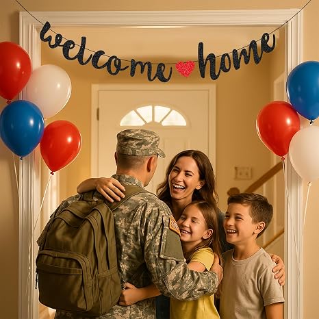 Welcome Home Black Glitter Welcome Banner Sign Home Decor Military Homecoming Party Decoration Family Theme Party Supplies Party Decoration