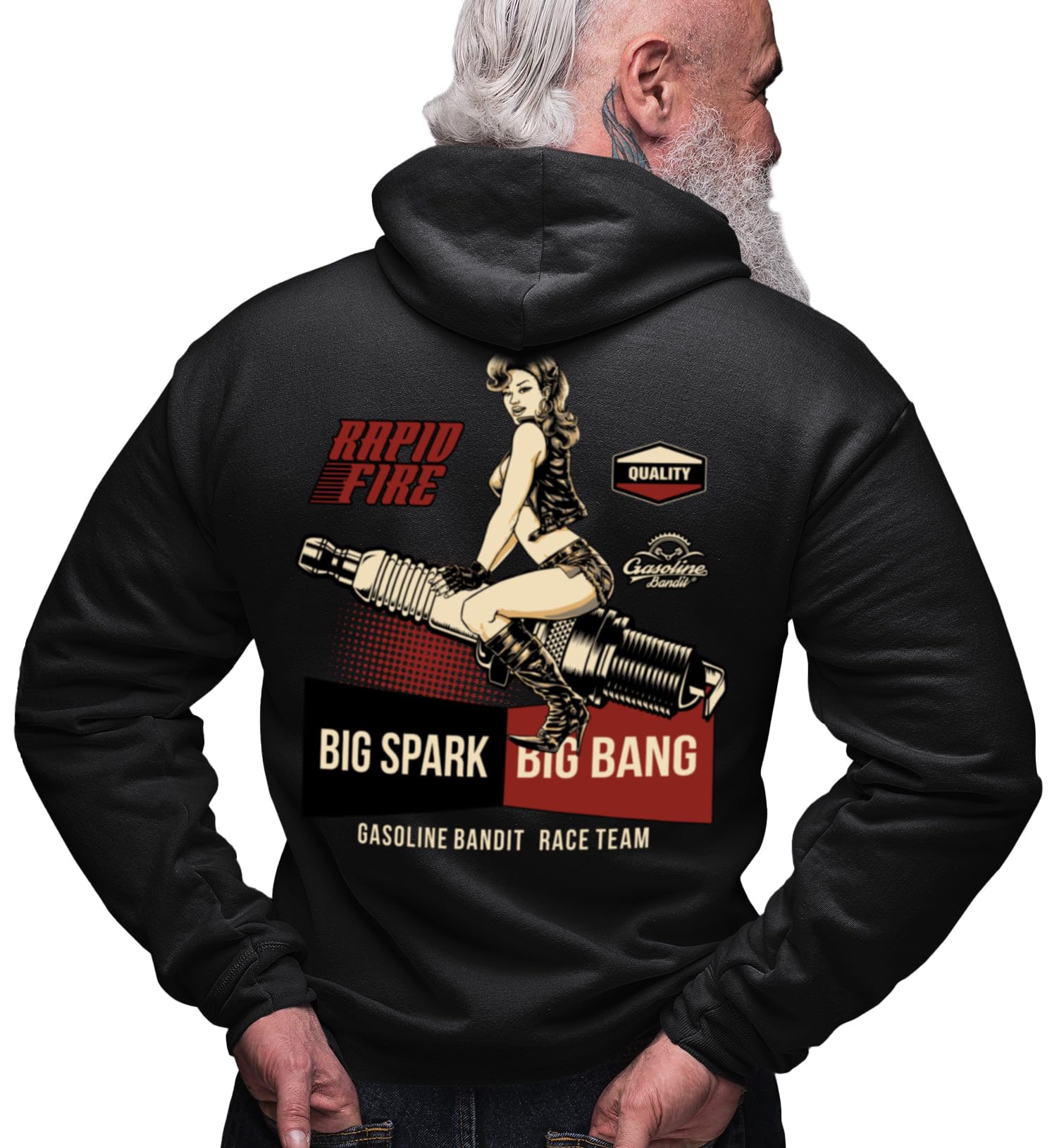Gasoline Bandit Biker Racer Kapuzen-Jacke Zip-Hoodie: Big Spark Big Bang