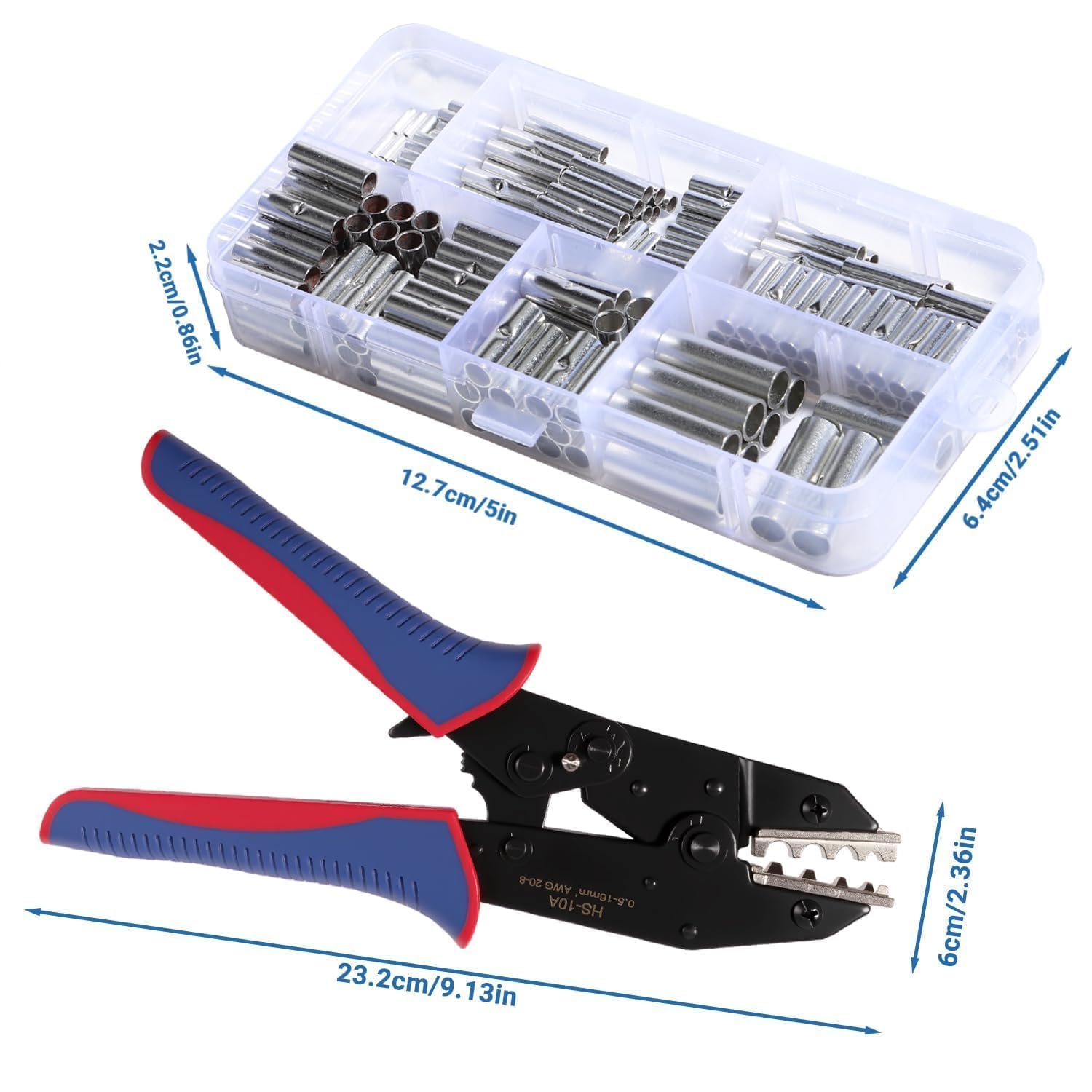 240 Stück Stoßverbinder Unisoliert Crimpzange Set Butt Connectors | Quetschverbinder Kabelverbinder 0,3-10mm² AWG24-22/22-18/18-14/14-12/12-10/8 Fahrzeuge Auto KFZ Boot Werkstatt Elektrik