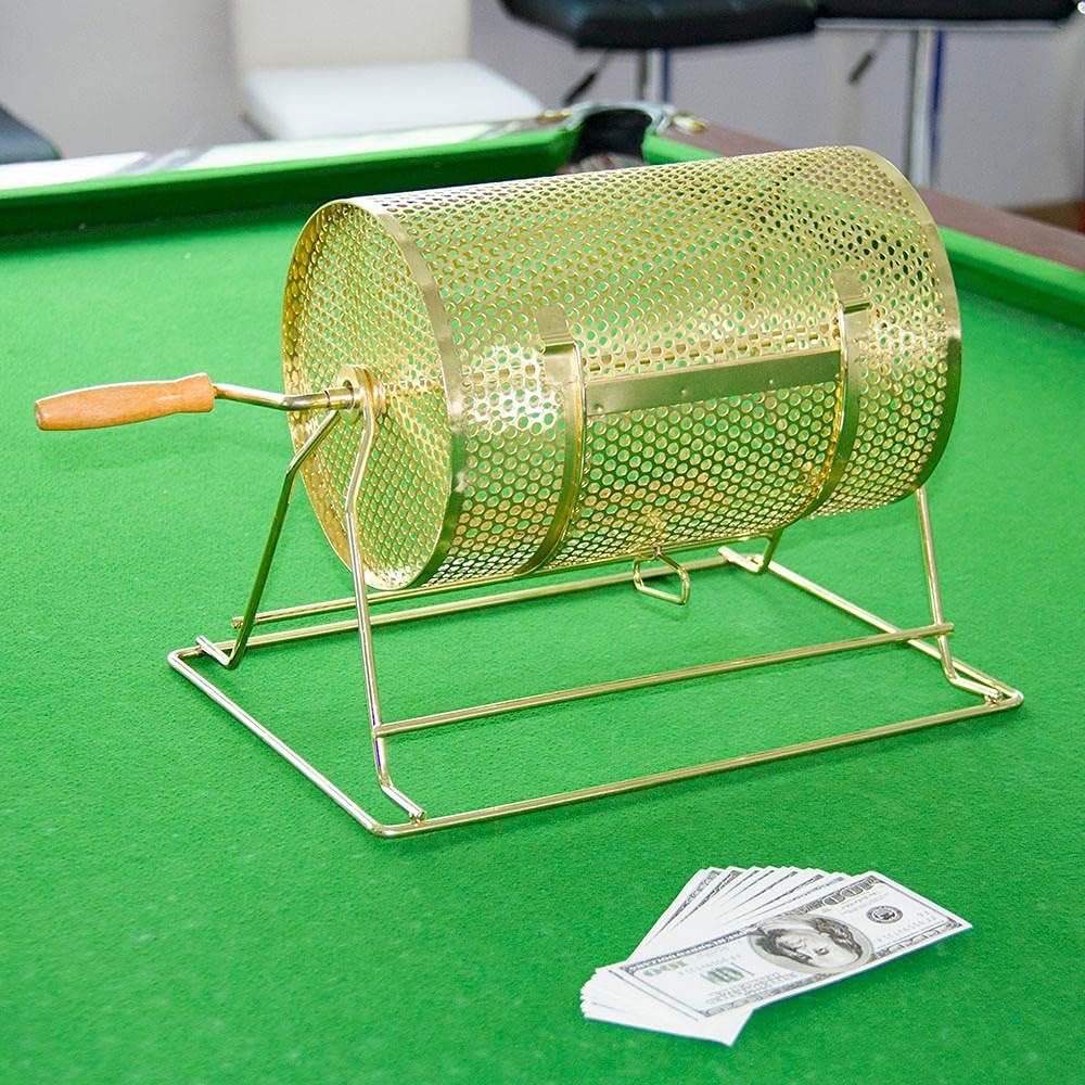 Topeakmart 11 Inch x 8 Inch Raffle Ticket Drum Brass Plated Casino Spinning Bingo Drum