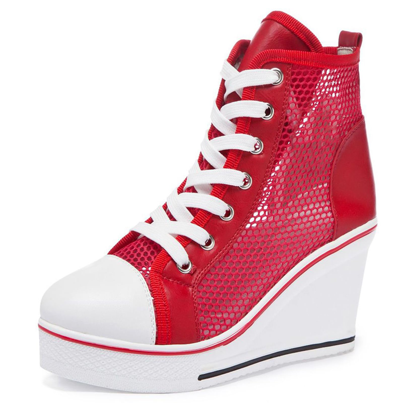 Women's Sneaker Shoes High Heel Fashionable Canvas Shoes High Tube Lace Up Wedge Edge Zip…