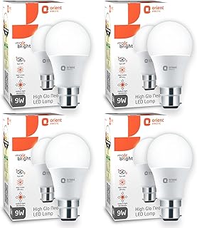 Orient Electric 9W High Glow LED bulb| 180-degree wide beam angle| Voltage surge protection up to 4 kV| 6500K, Cool White| B22d base| Made in India| Pack of 4