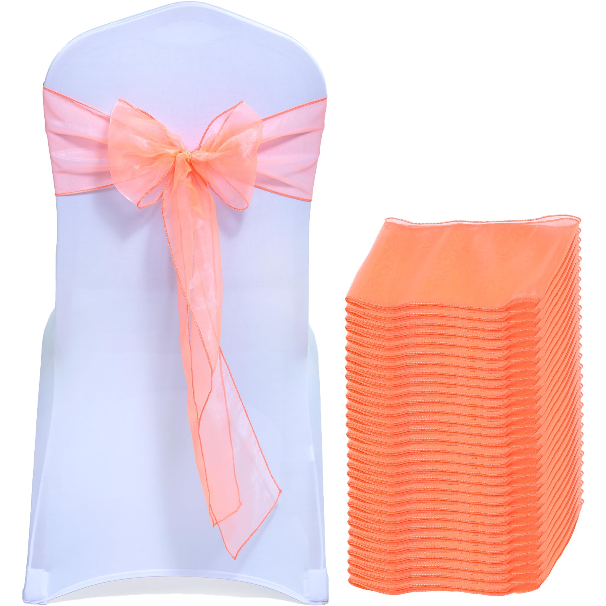 EDecor Pack of 50 Organza Chair Sashes for Wedding & Party Decorations – Reusable Sheer Chair Bows Tie Back for Banquet Chairs, Bridal Shower, Birthday, Reception Event Styling Décor - Light Orange — image 1